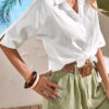 Fashion Casual Solid Split Joint Turndown Collar Tops