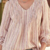 Fashion Casual Striped Split Joint V Neck Tops