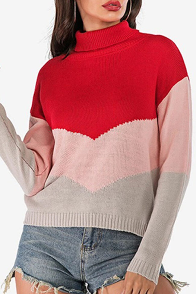 Fashion Casual Solid Split Joint Turtleneck Tops