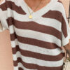 Fashion Casual Striped Split Joint V Neck Tops