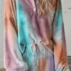 Fashion Casual Tie Dye Split Joint O Neck Long Sleeve Two Pieces