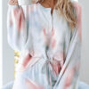 Fashion Casual Tie Dye Split Joint O Neck Long Sleeve Two Pieces