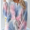 Fashion Casual Tie Dye Split Joint O Neck Long Sleeve Two Pieces
