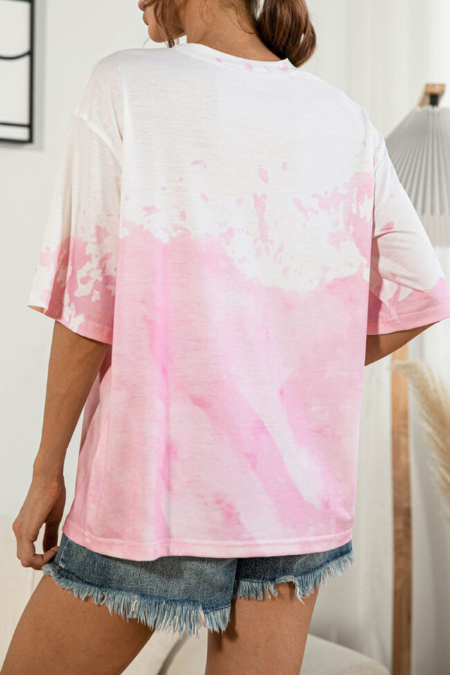 Fashion Casual Tie Dye Split Joint O Neck T-Shirts