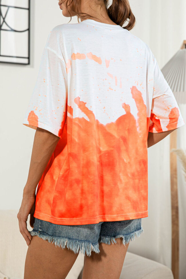 Fashion Casual Tie Dye Split Joint O Neck T-Shirts