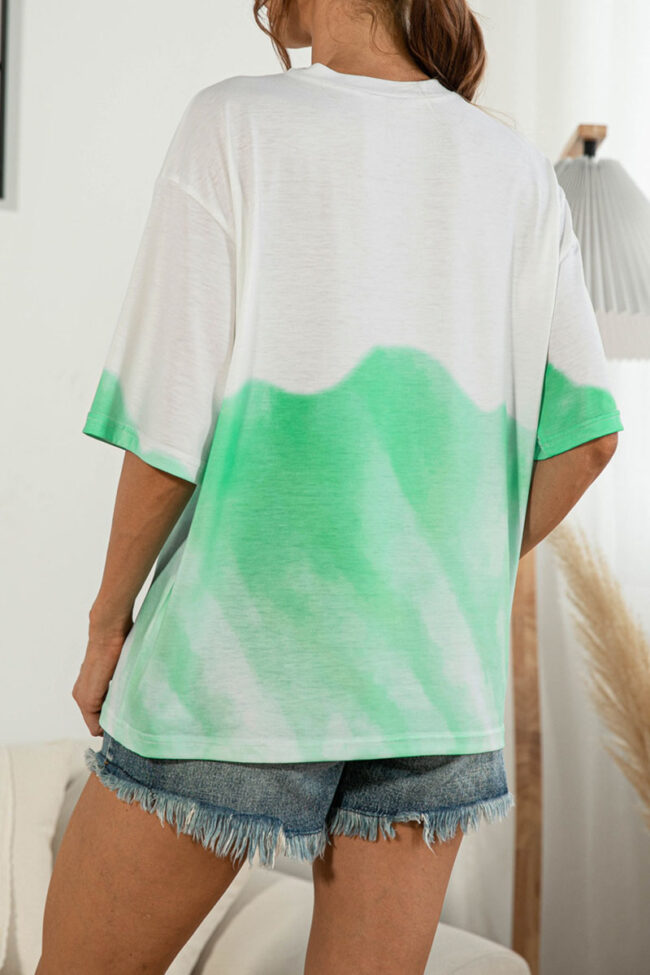 Fashion Casual Tie Dye Split Joint O Neck T-Shirts