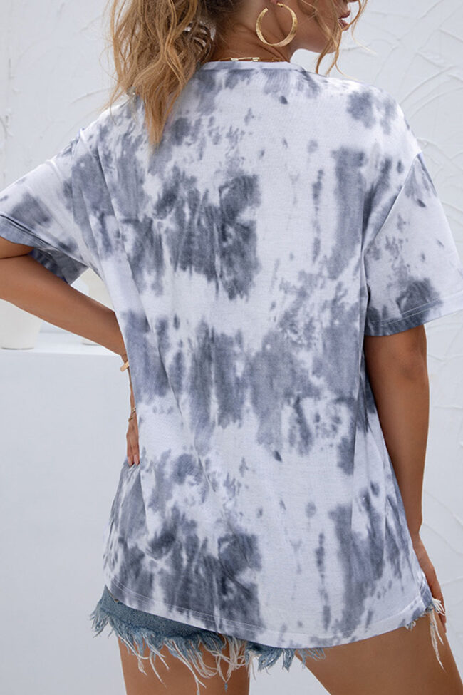 Fashion Casual Tie Dye Split Joint O Neck T-Shirts
