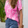 Fashion Casual Tie Dye Split Joint V Neck T-Shirts