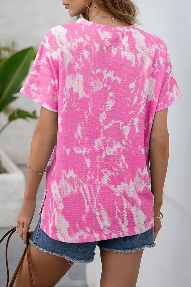 Fashion Casual Tie Dye Split Joint V Neck T-Shirts