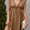 Fashion Casual Solid Split Joint V Neck A Line Dresses