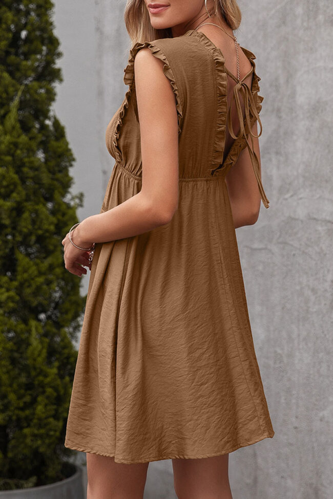 Fashion Casual Solid Split Joint V Neck A Line Dresses - Image 3