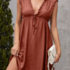 Fashion Casual Solid Split Joint V Neck A Line Dresses