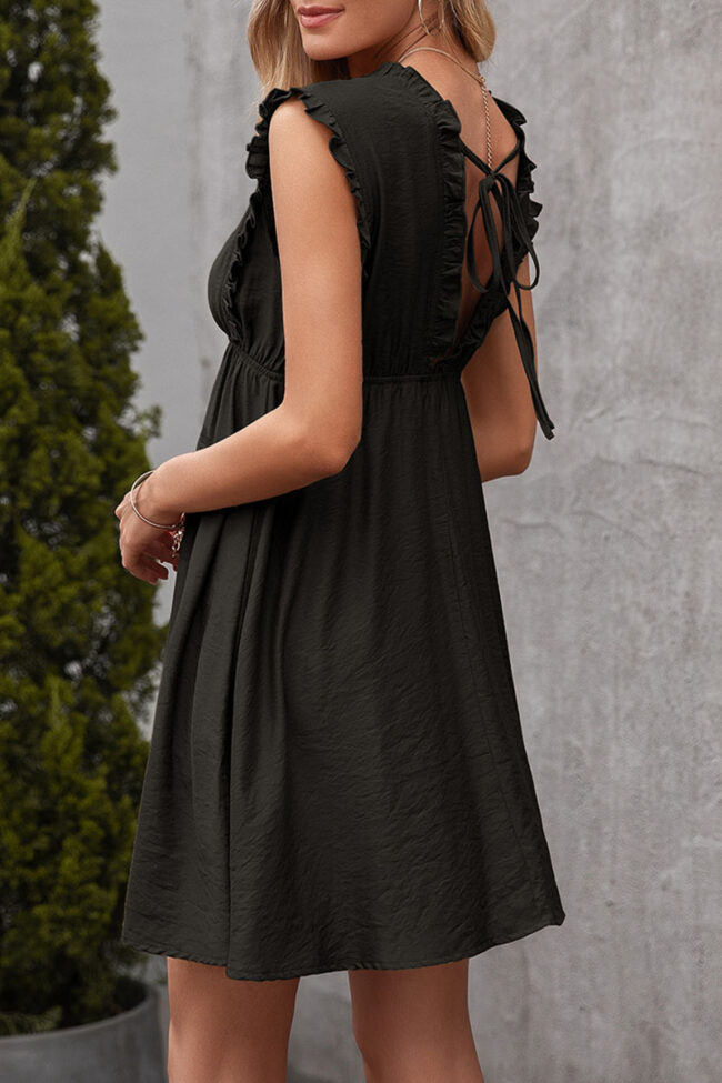 Fashion Casual Solid Split Joint V Neck A Line Dresses - Image 6