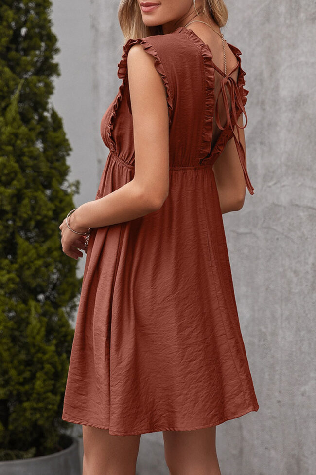 Fashion Casual Solid Split Joint V Neck A Line Dresses - Image 9