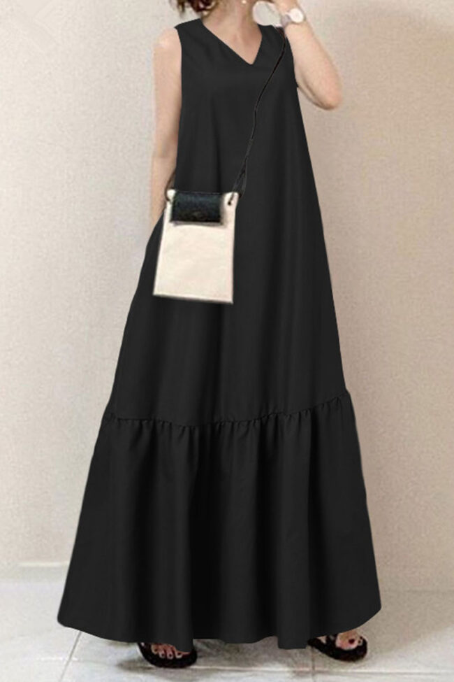 Fashion Casual Solid Split Joint V Neck A Line Dresses