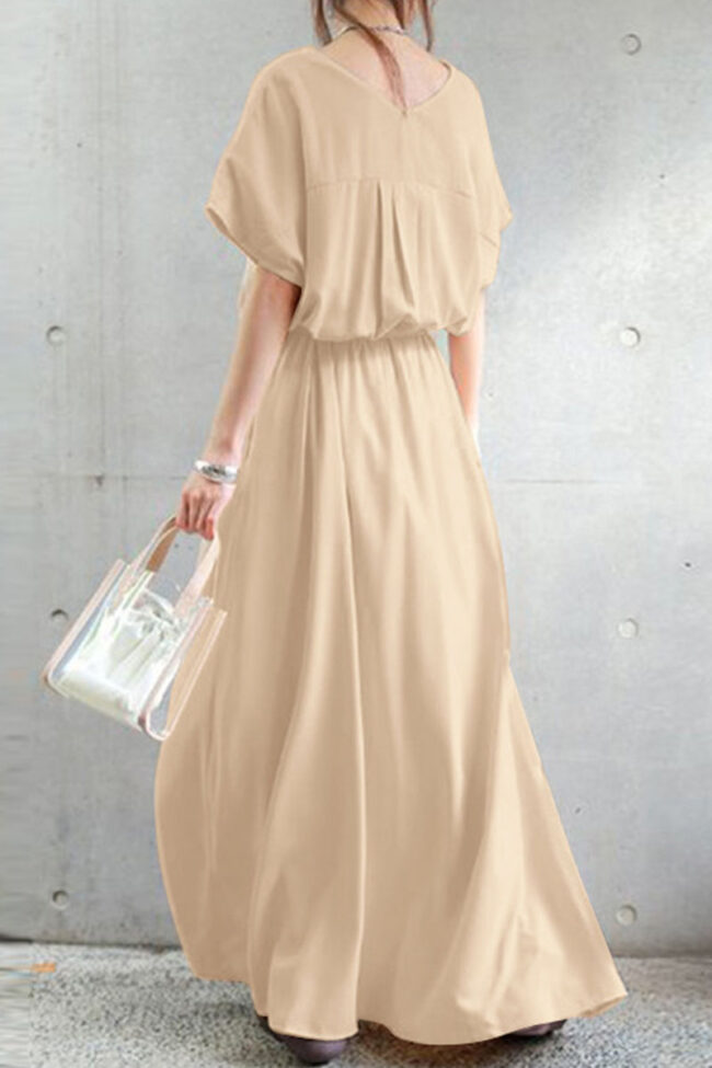 Fashion Casual Solid Split Joint V Neck A Line Dresses