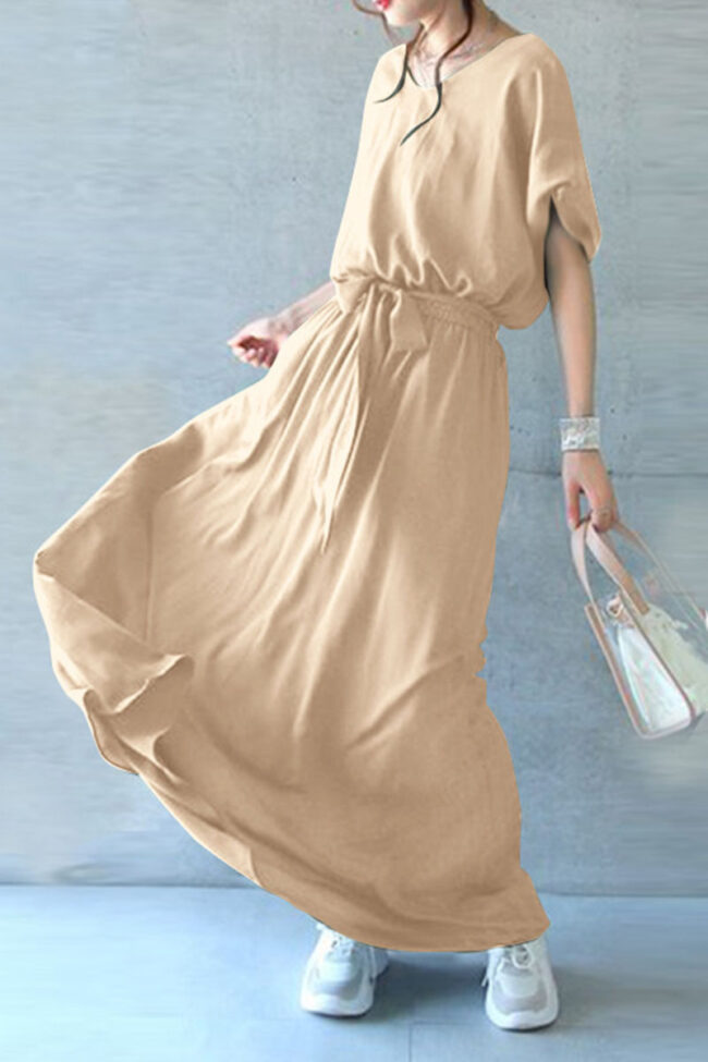 Fashion Casual Solid Split Joint V Neck A Line Dresses