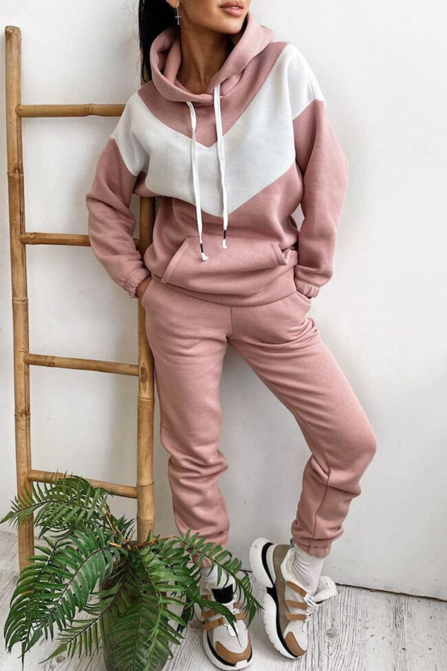 Sportswear Split Joint Hooded Collar Long Sleeve Two Pieces