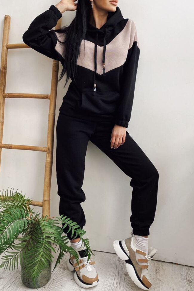 Sportswear Split Joint Hooded Collar Long Sleeve Two Pieces