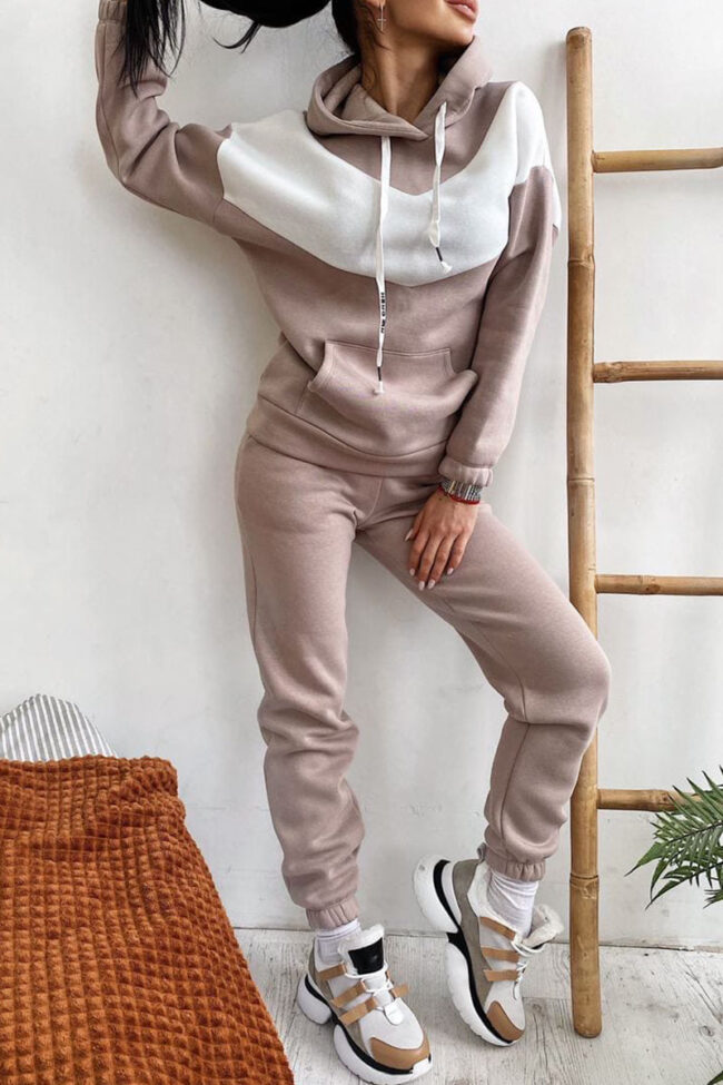 Sportswear Split Joint Hooded Collar Long Sleeve Two Pieces