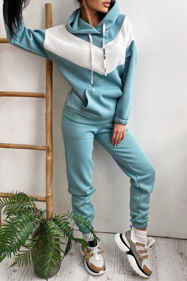 Sportswear Split Joint Hooded Collar Long Sleeve Two Pieces