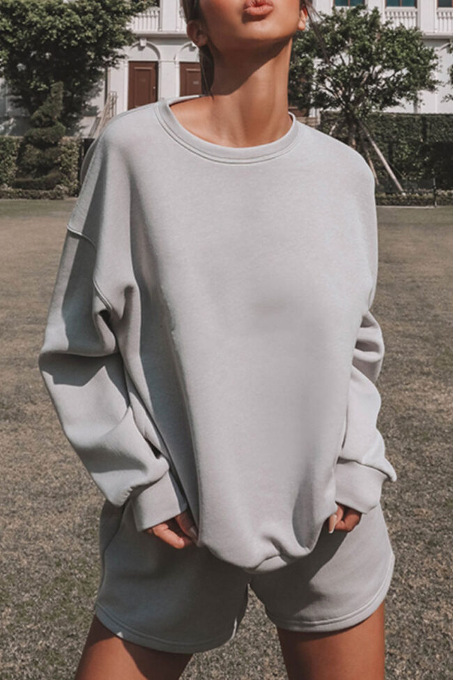 Sportswear Solid Split Joint O Neck Long Sleeve Two Pieces