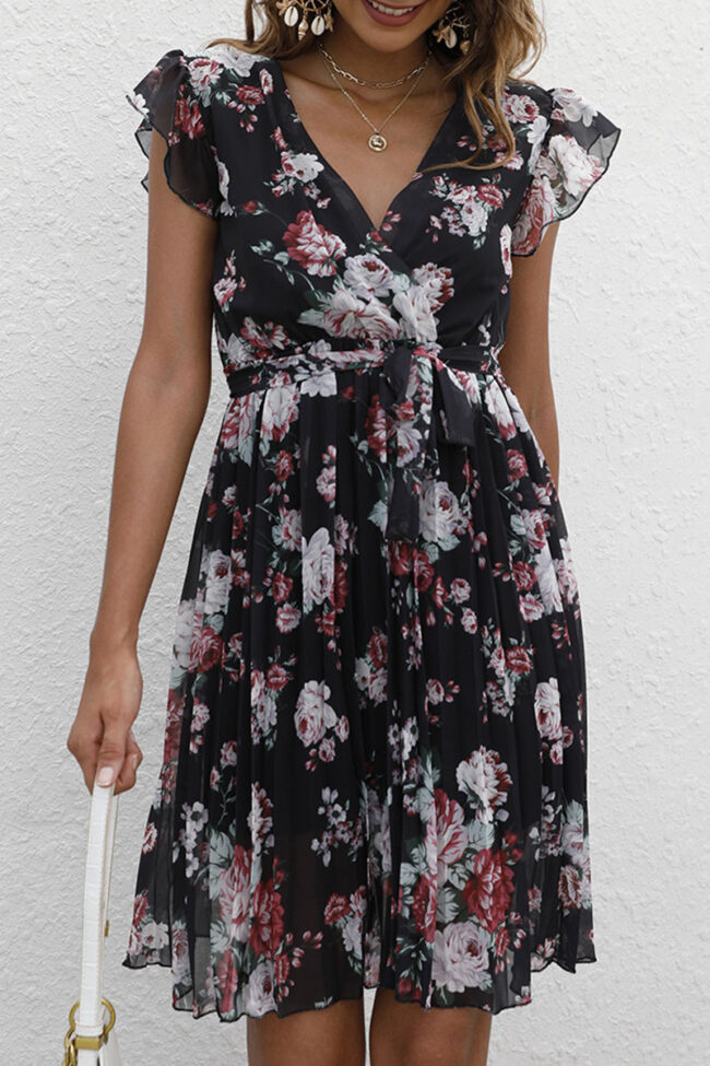 Fashion Street Print Split Joint V Neck A Line Dresses