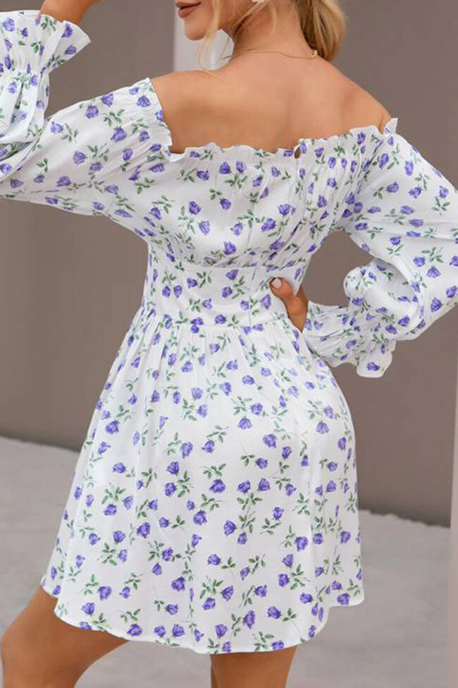 Fashion Street Print Split Joint Off the Shoulder A Line Dresses