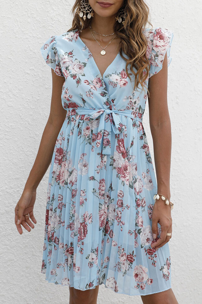 Fashion Street Print Split Joint V Neck A Line Dresses