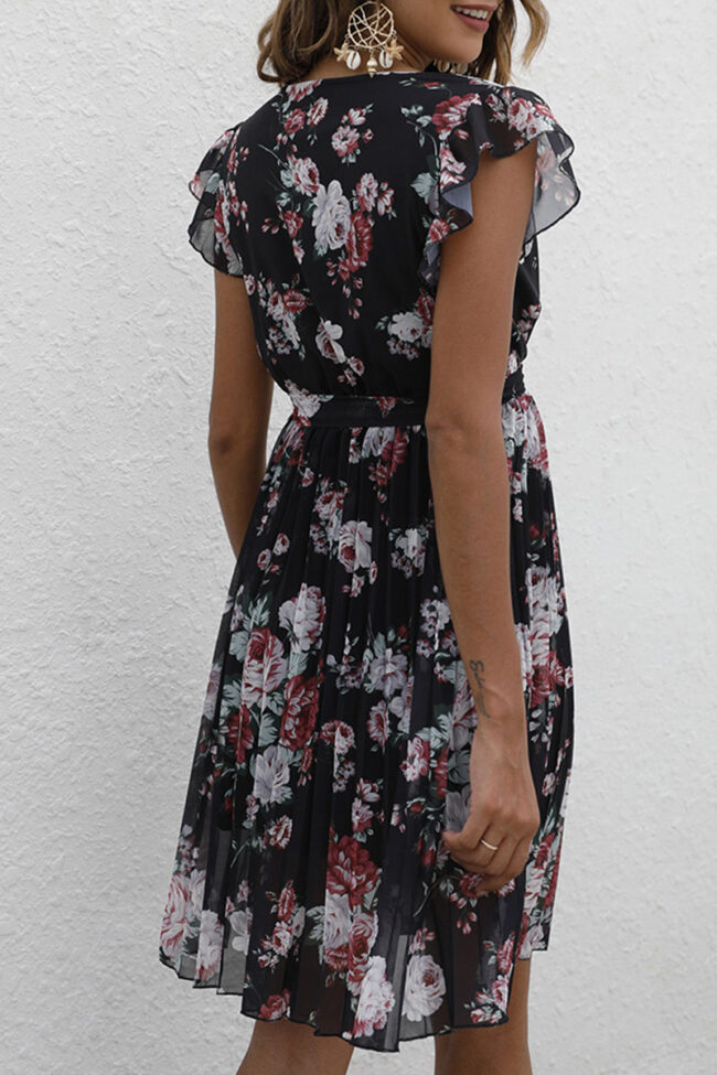 Fashion Street Print Split Joint V Neck A Line Dresses