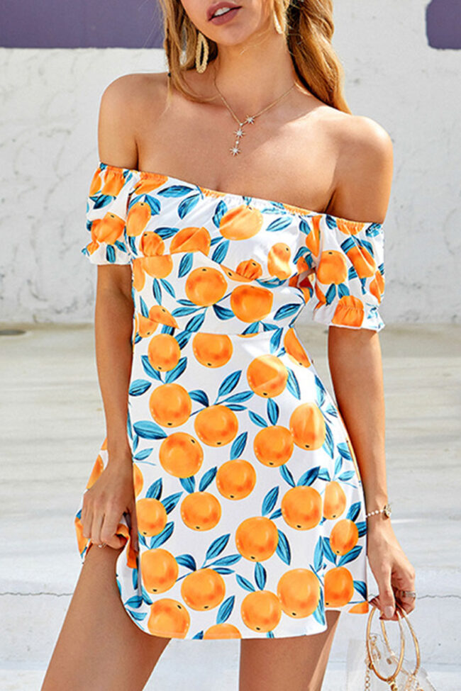 Fashion Street Print Split Joint Off the Shoulder A Line Dresses