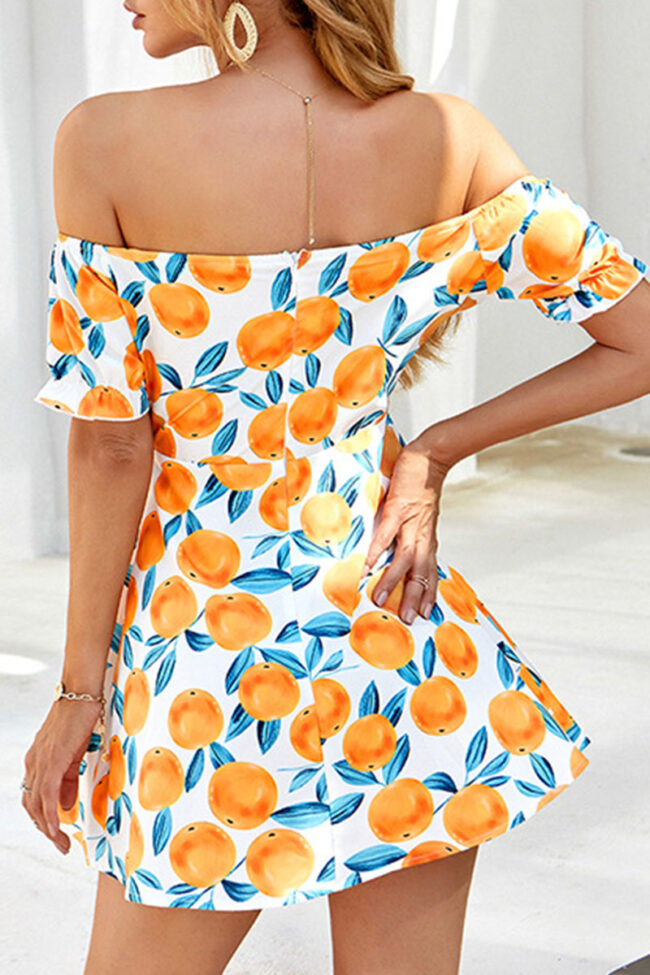 Fashion Street Print Split Joint Off the Shoulder A Line Dresses