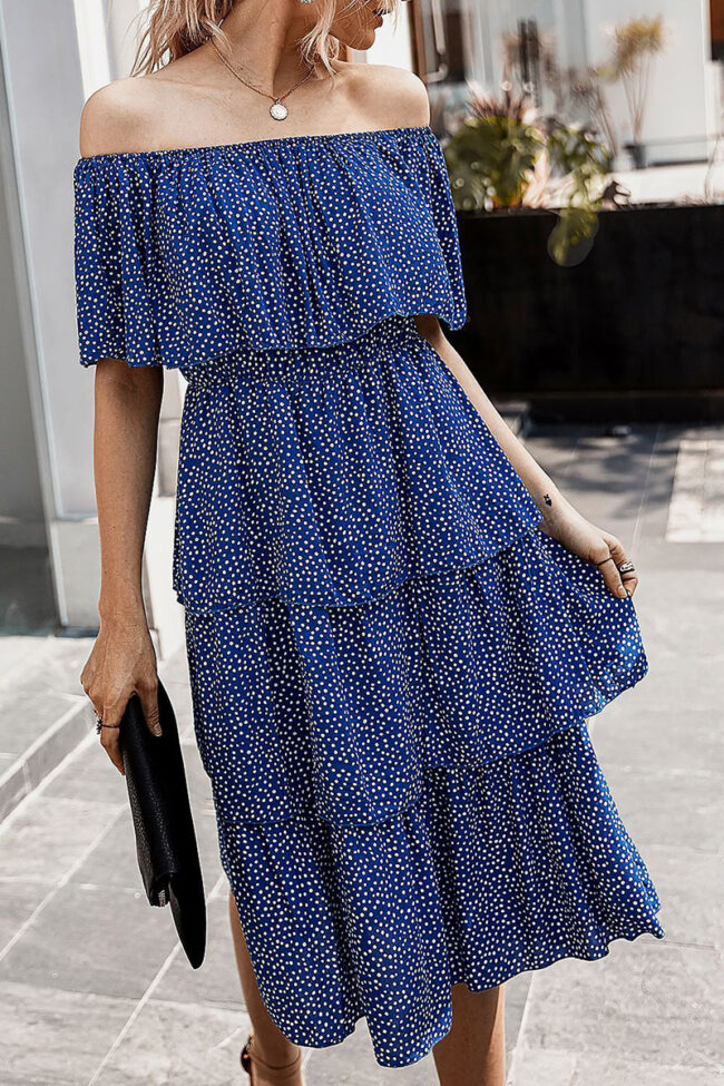 Fashion Street Print Split Joint Off the Shoulder A Line Dresses