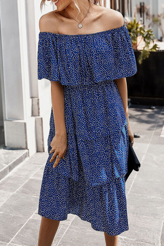 Fashion Street Print Split Joint Off the Shoulder A Line Dresses