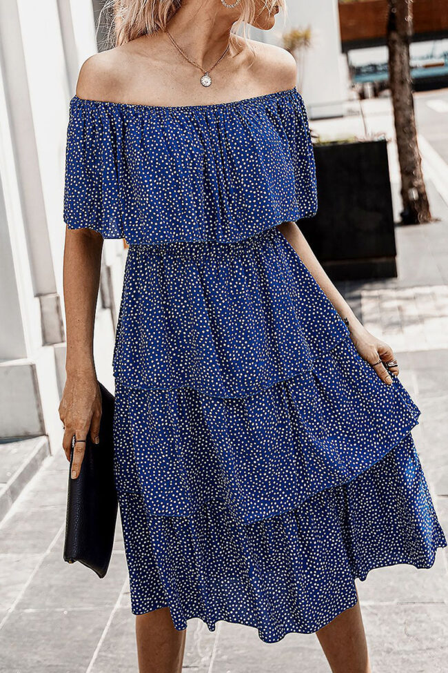 Fashion Street Print Split Joint Off the Shoulder A Line Dresses