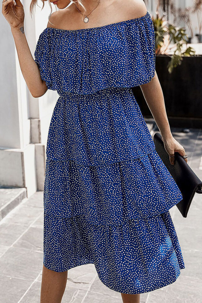 Fashion Street Print Split Joint Off the Shoulder A Line Dresses