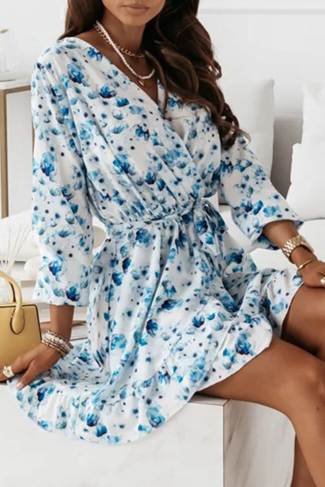 Fashion Street Print Split Joint V Neck A Line Dresses