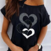 Fashion Sweet Print Split Joint O Neck T-Shirts