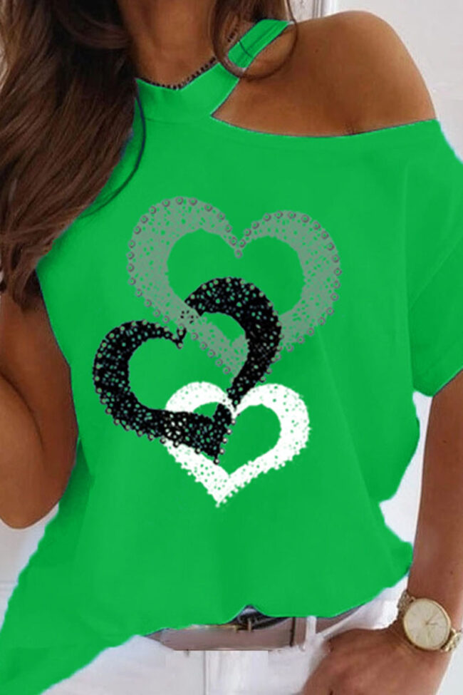 Fashion Sweet Print Split Joint O Neck T-Shirts