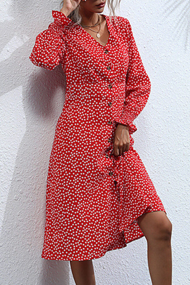 Fashion Street Print Split Joint V Neck A Line Dresses