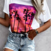 Fashion Sweet Print Split Joint O Neck T-Shirts