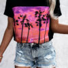 Fashion Sweet Print Split Joint O Neck T-Shirts