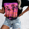 Fashion Sweet Print Split Joint O Neck T-Shirts