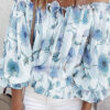 Fashion Sweet Print Split Joint Off the Shoulder Tops