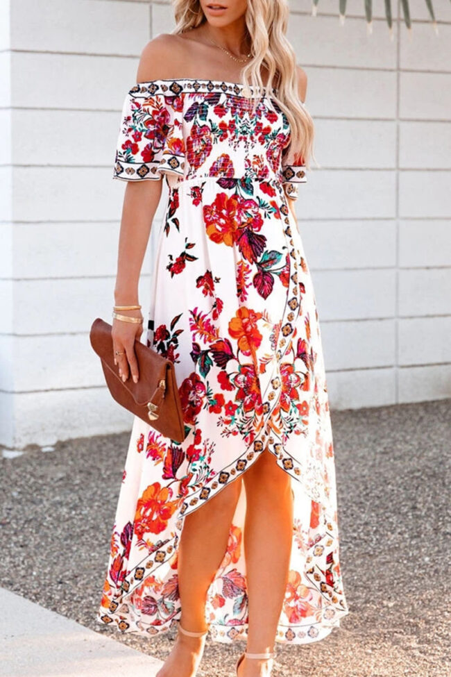 Street Print Split Joint Off the Shoulder Irregular Dresses