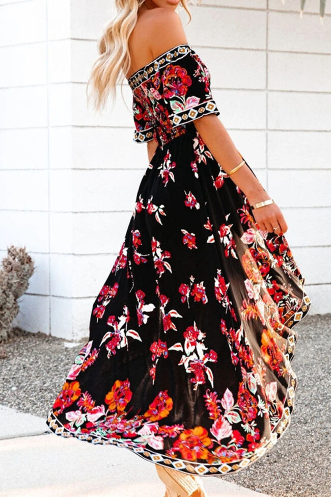 Street Print Split Joint Off the Shoulder Irregular Dresses