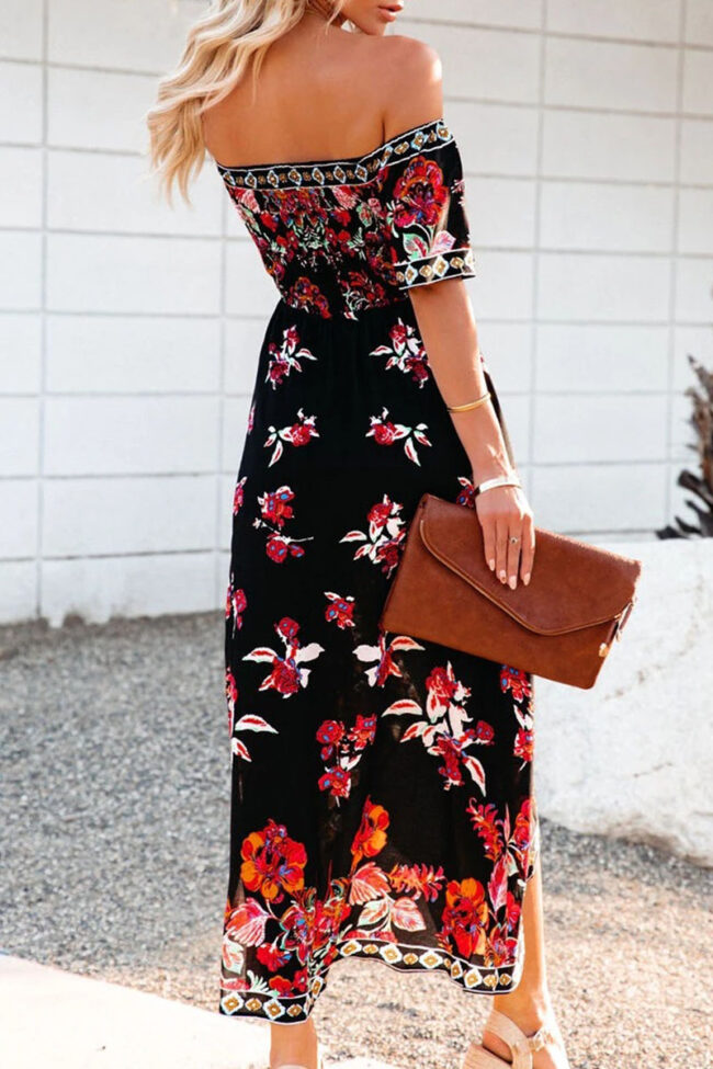 Street Print Split Joint Off the Shoulder Irregular Dresses