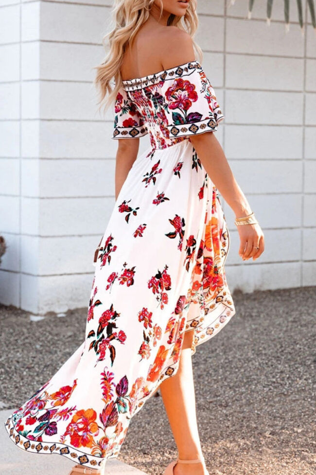 Street Print Split Joint Off the Shoulder Irregular Dresses