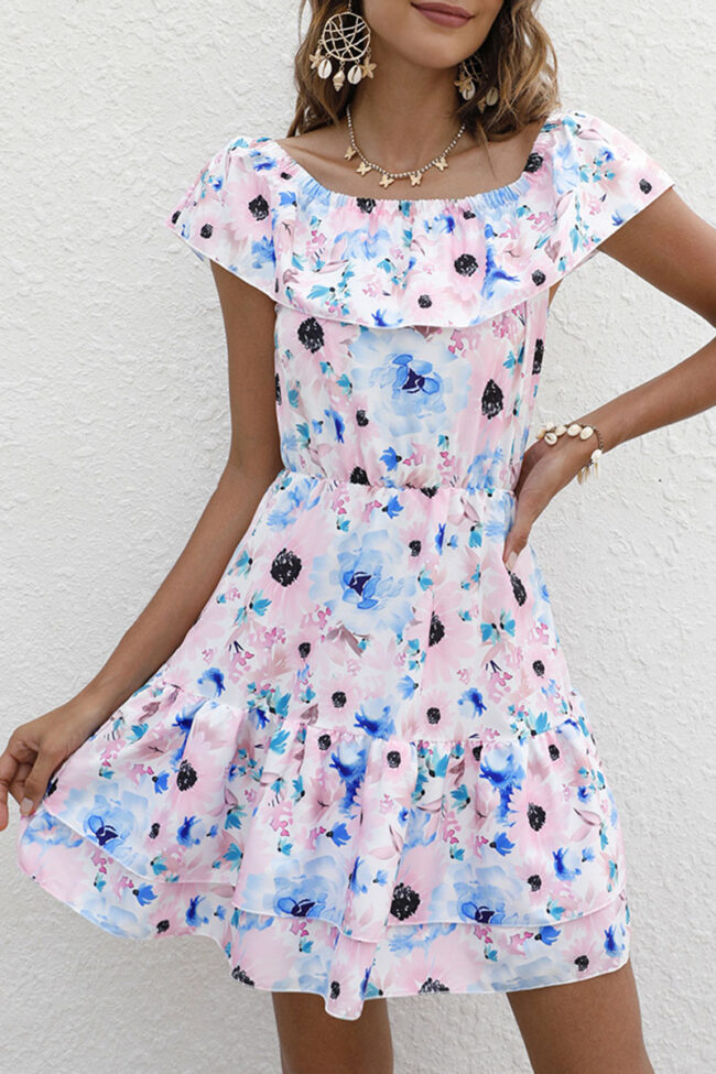 Street Print Split Joint Off the Shoulder Princess Dresses