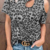 Fashion Street Leopard Hollowed Out O Neck T-Shirts